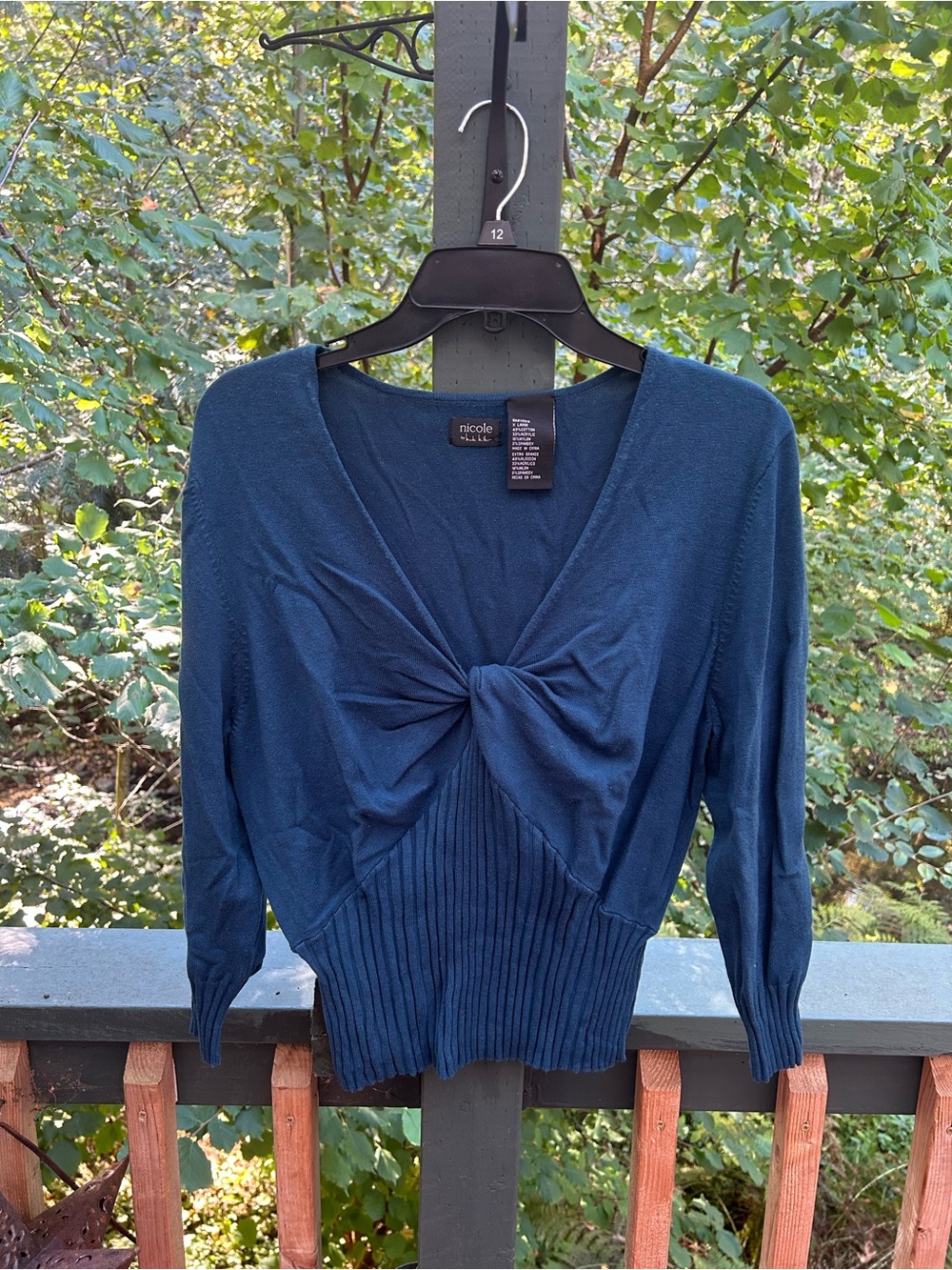 Nicole Miller Deep Navy Twist-Front V-Neck Sweater